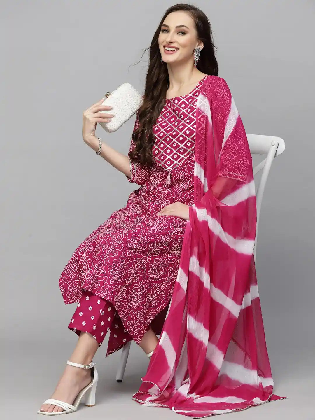 Gem-Red-Rayon-Bandhej-Printed-3-Piece-Kurta-Set