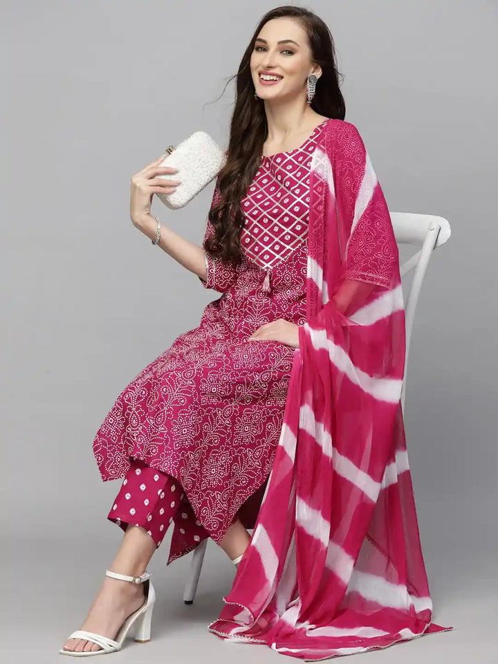 Gem-Red-Rayon-Bandhej-Printed-3-Piece-Kurta-Set