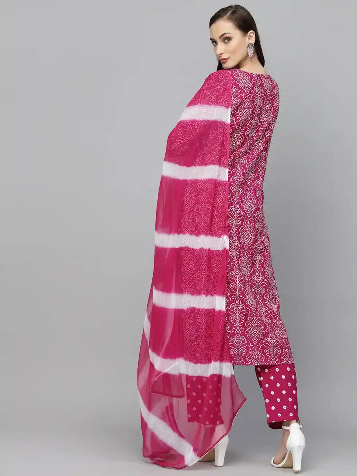 Gem-Red-Rayon-Bandhej-Printed-3-Piece-Kurta-Set