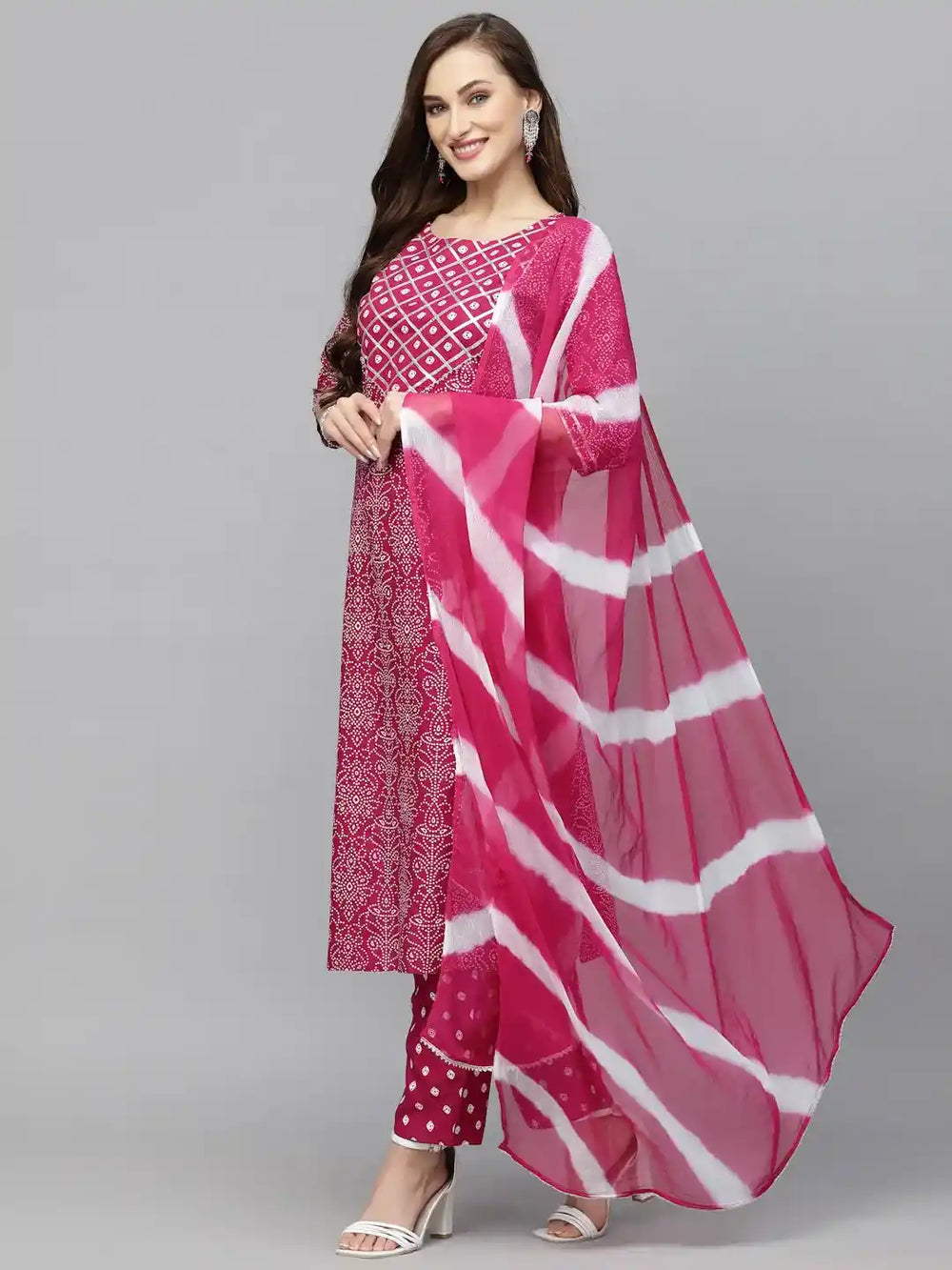 Gem-Red-Rayon-Bandhej-Printed-3-Piece-Kurta-Set