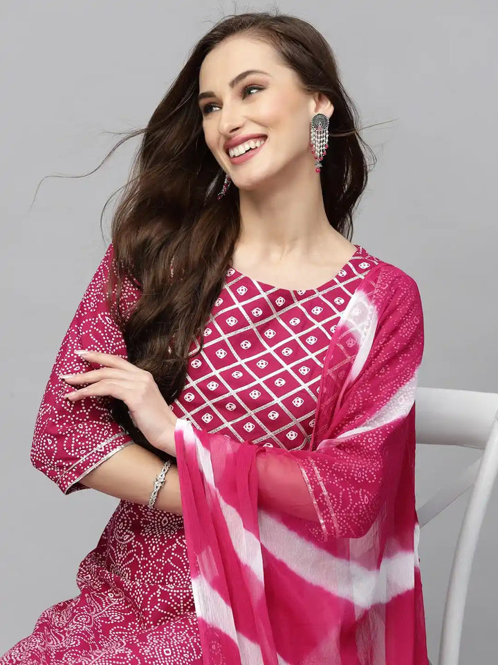 Gem-Red-Rayon-Bandhej-Printed-3-Piece-Kurta-Set