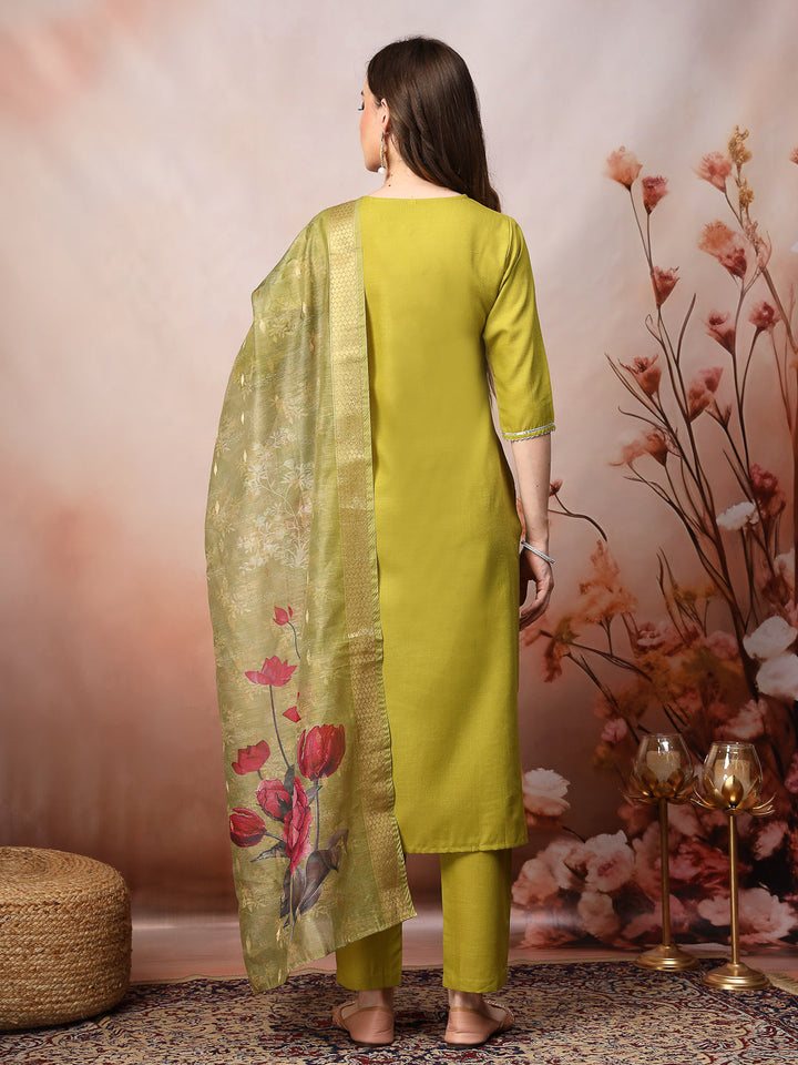 Green-Cotton-Blend-Embroidered-Straight-3-Piece-Kurta-Set