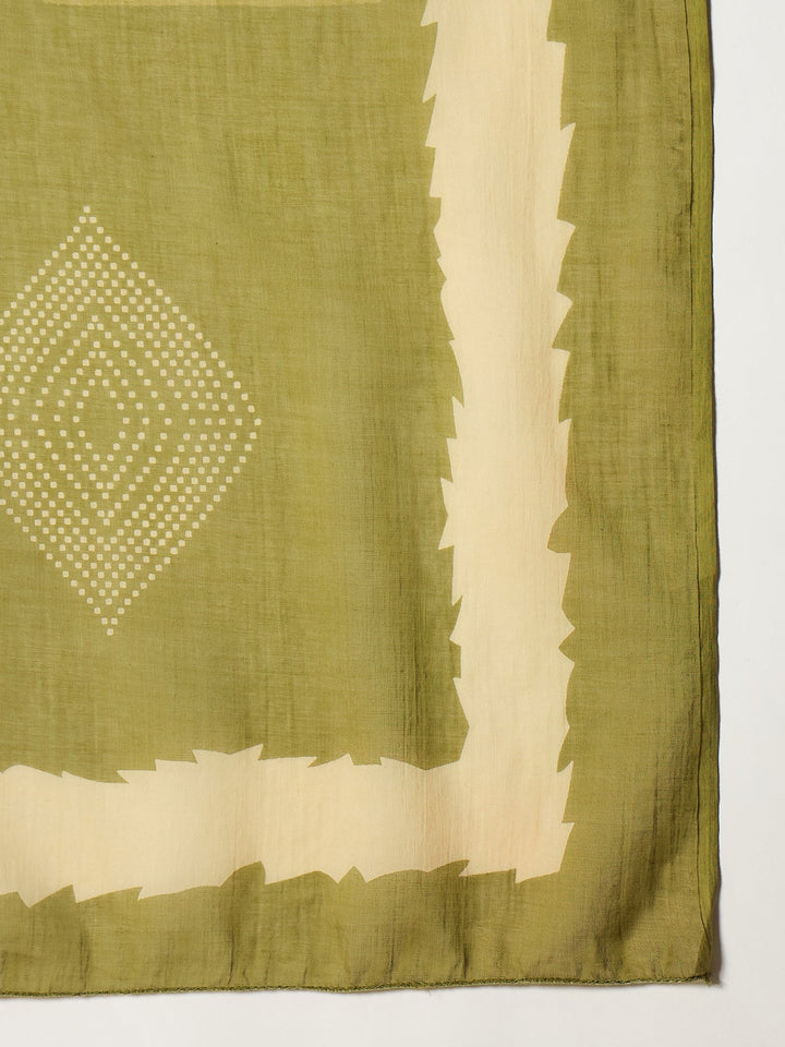 Green Bandhej Printed Cotton Straight Kurta Pant Dupatta Set