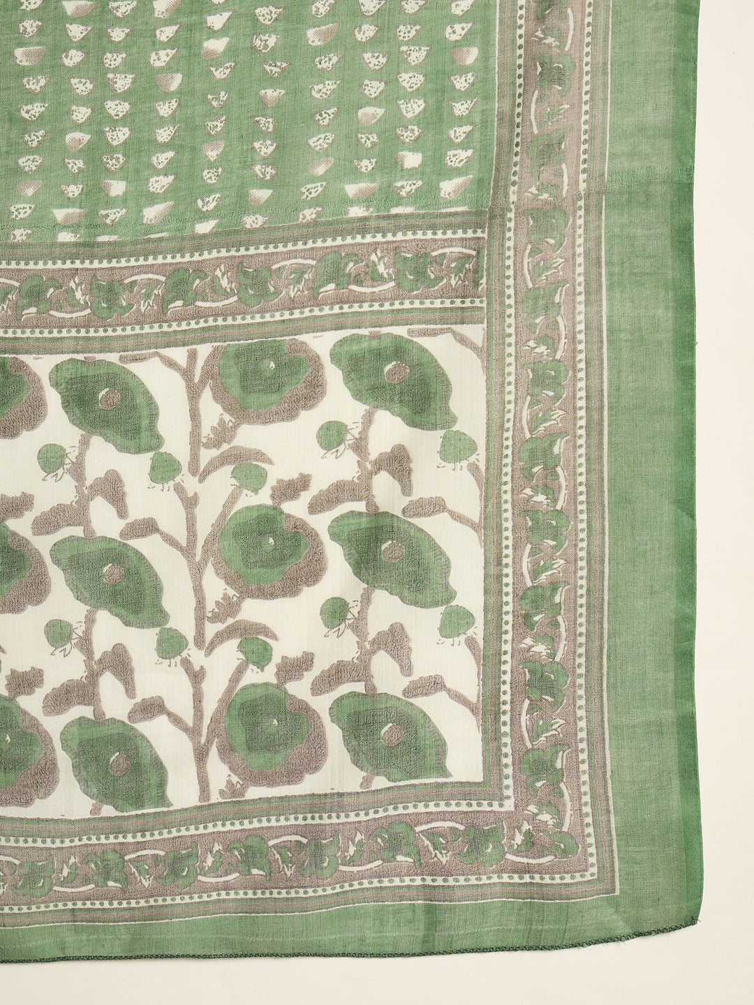 Green Floral Printed Cotton A-Line Kurta Pant Dupatta Set