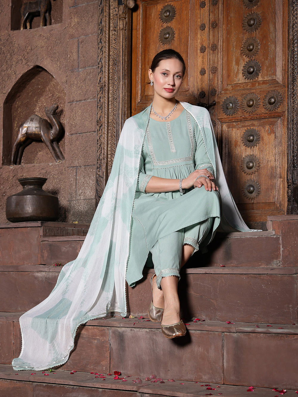 Pista-Green-Rayon-A-Line-3-Piece-Kurta-Set