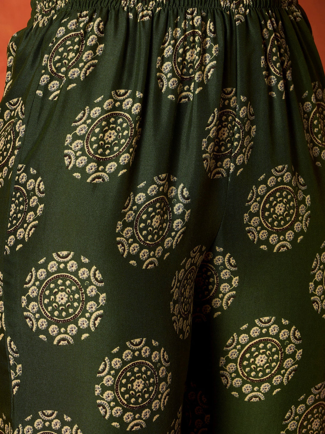 Green Ethnic Motif Printed Rayon Anarkali Kurta Pant Dupatta Set
