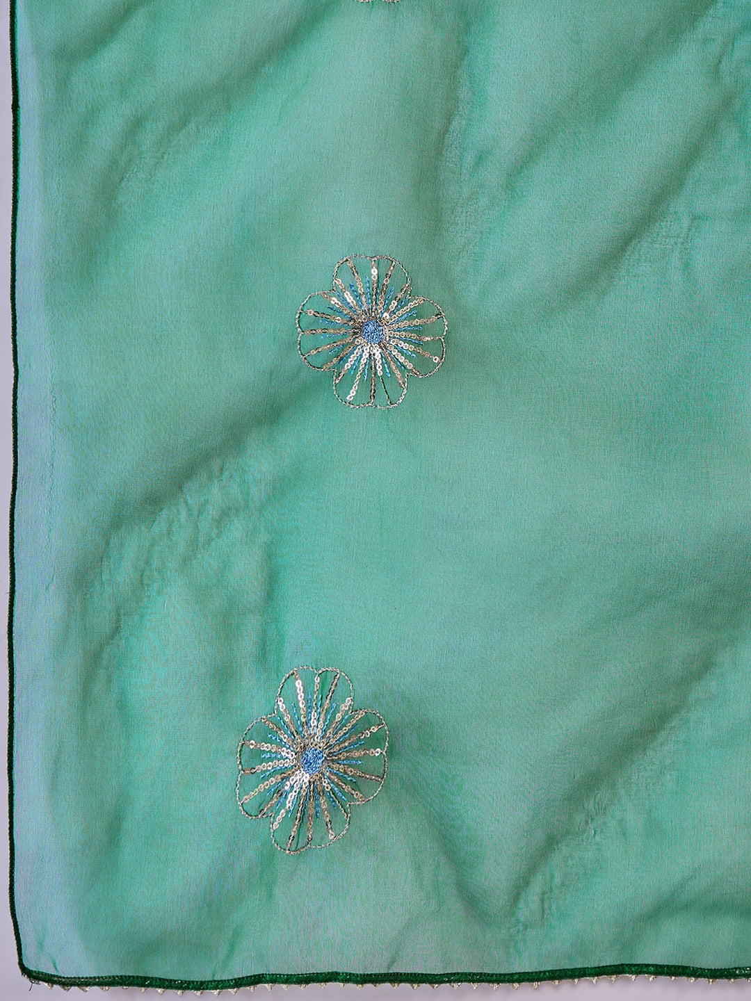 Green Solid & Embellished Rayon Flared Kurta Palazzo Dupatta Set