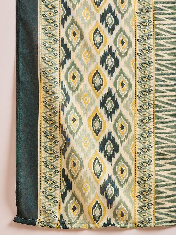 Green Geometric Printed Cotton Blend Straight Kurta Pant Dupatta Set