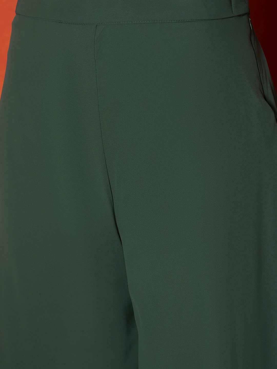 Green Woven Design & Embroidered Brocade Straight Kurti Palazzo Dupatta Set