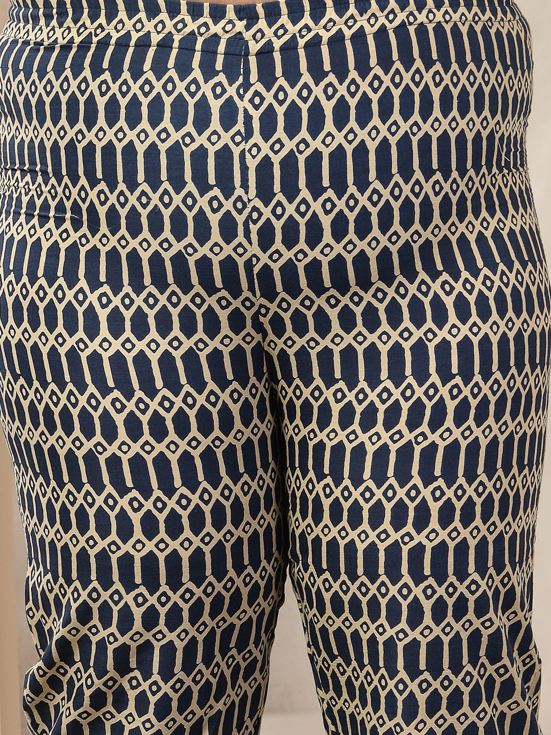 Plus Size Blue Floral Printed Cotton Anarkali Kurta Pant Dupatta Set