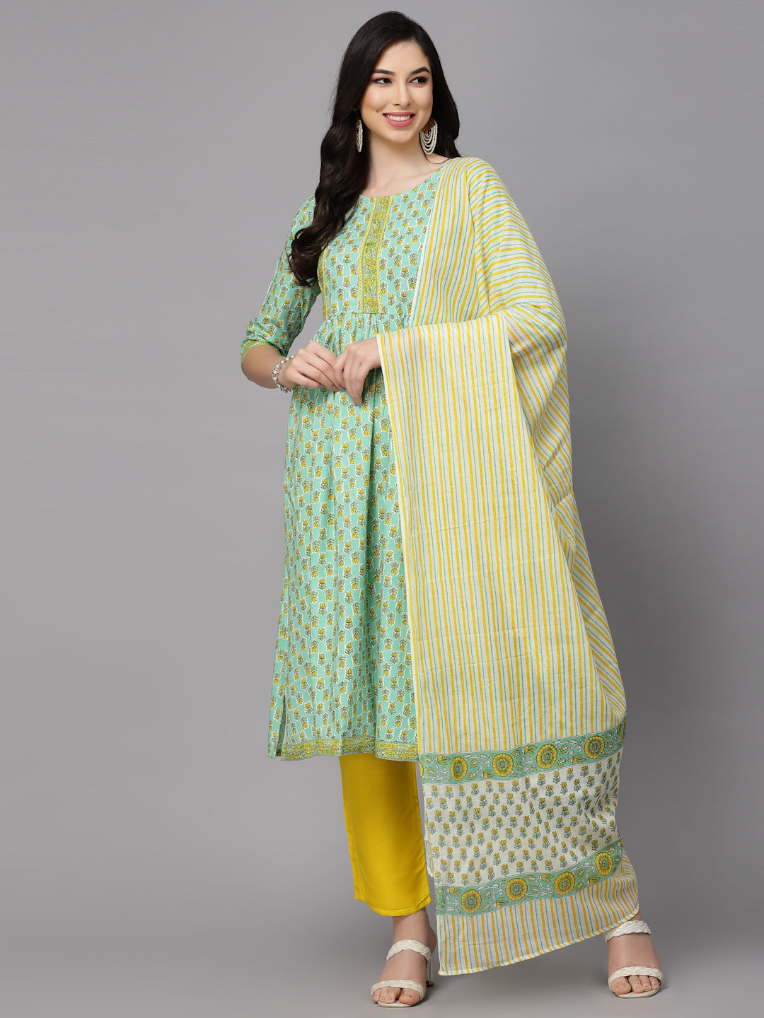Sea-Green-Rayon-Floral-Printed-3-Piece-Kurta-Set