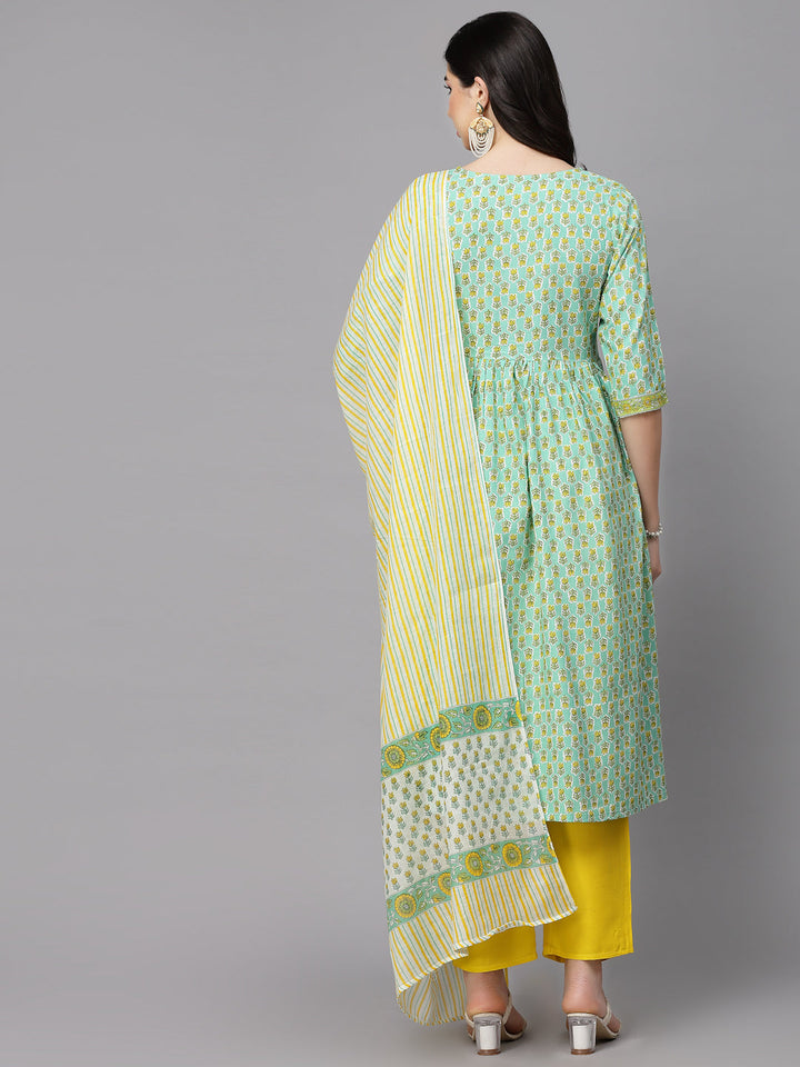 Sea-Green-Rayon-Floral-Printed-3-Piece-Kurta-Set