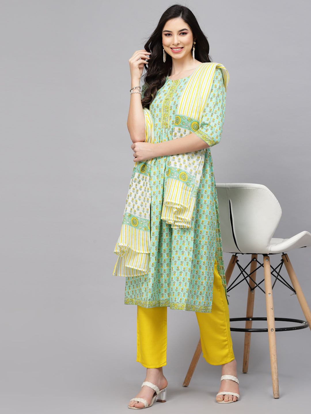 Sea-Green-Rayon-Floral-Printed-3-Piece-Kurta-Set