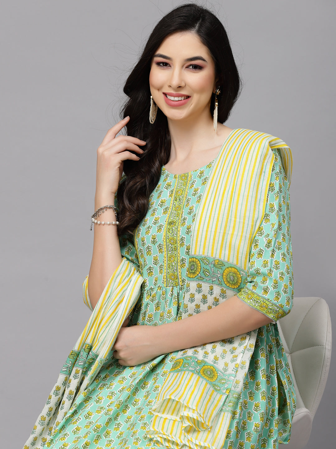 Sea-Green-Rayon-Floral-Printed-3-Piece-Kurta-Set