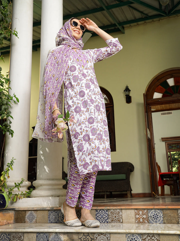 Lavender-Cotton-Floral-Printed-3-Piece-Kurta-Set
