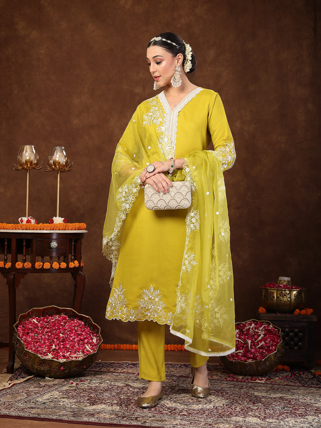 Lime-Green-Silk-Embroidered-Straight-3-Piece-Kurta-Set