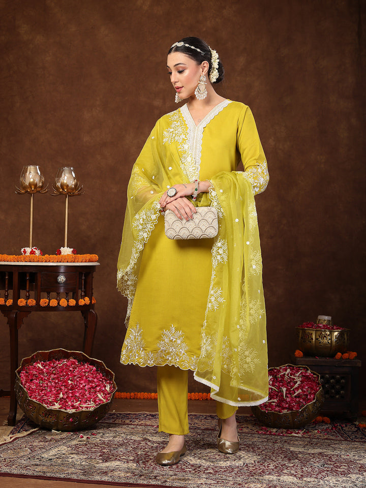 Lime-Green-Silk-Embroidered-Straight-3-Piece-Kurta-Set