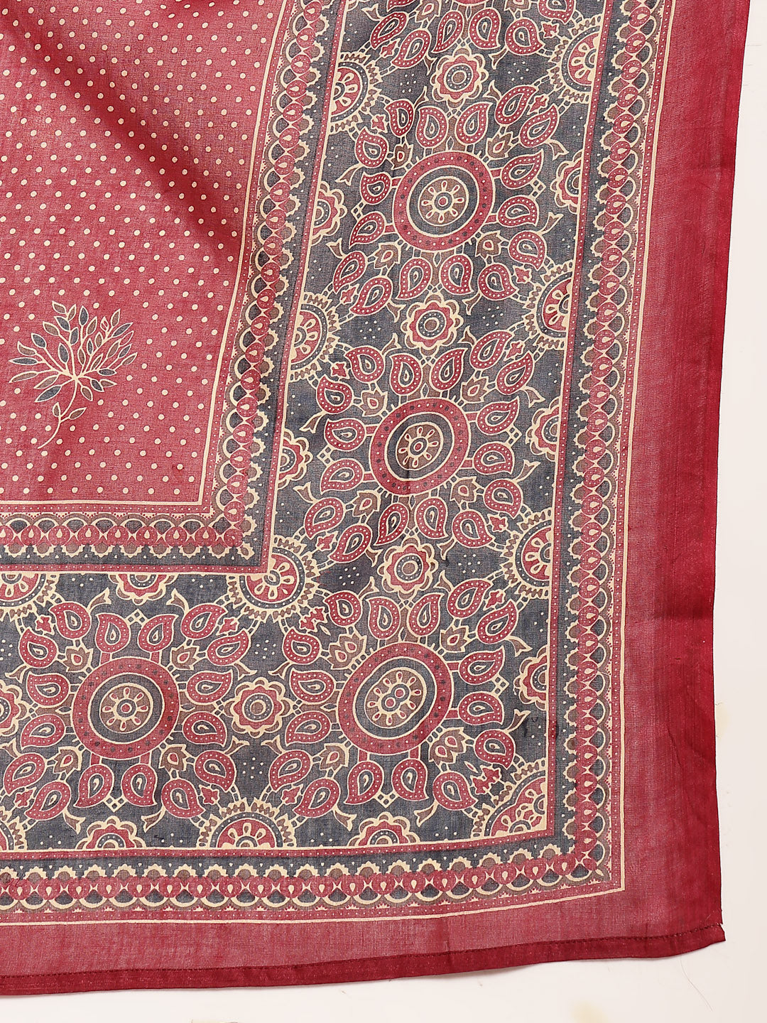 Maroon Ajrakh Printed Cotton A-Line Kurta Pant Dupatta Set