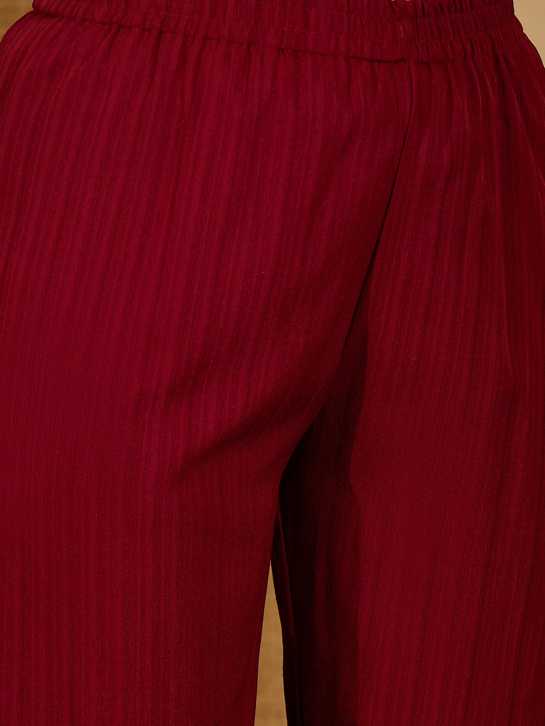 Women's Maroon Solid & Embroidered Crepe A-Line Kurta Pant Dupatta Set