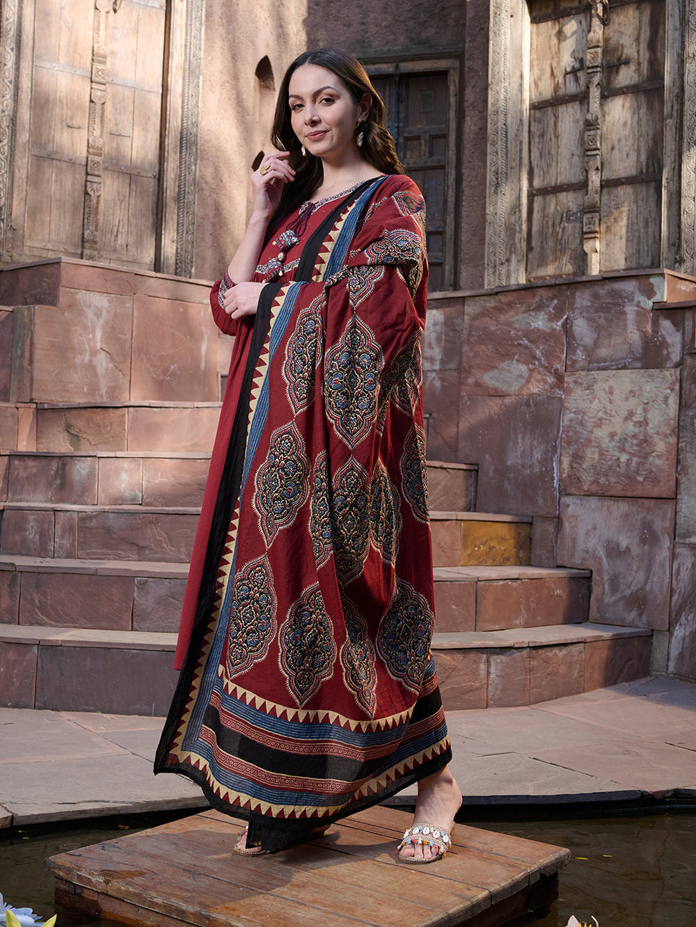 Maroon-Cotton-Solid-3-Piece-Kurta-Set