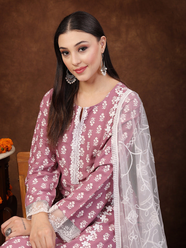 Mauve-Rayon-Floral-Printed-Straight-3-Piece-Kurta-Set