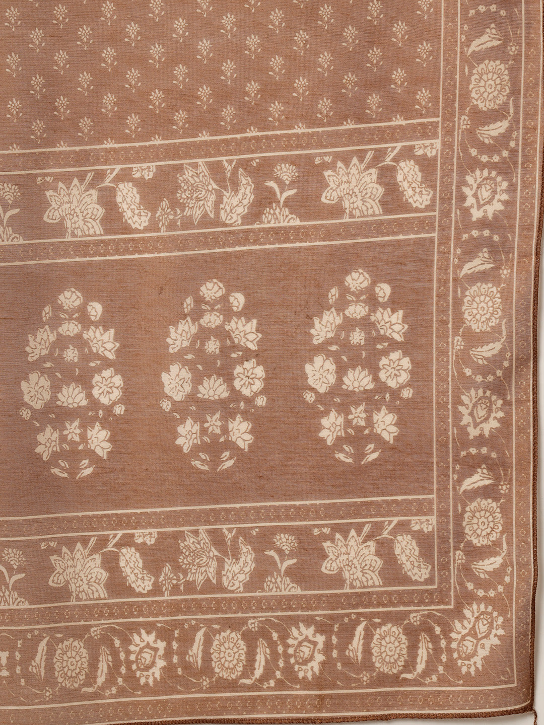 Brown Floral Buta Printed Rayon A-Line Kurta Pant Dupatta Set