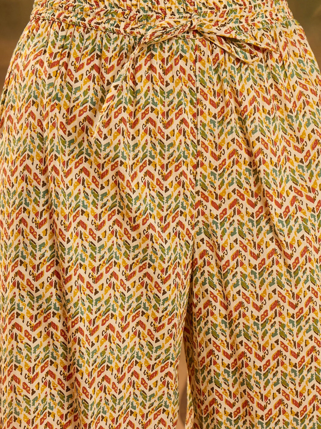 Mustard Ethnic Motif Printed Cotton Straight Kurta Palazzo Dupatta Set