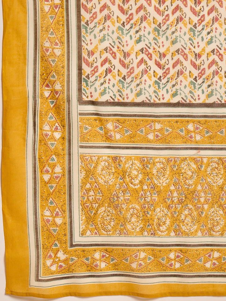 Mustard Ethnic Motif Printed Cotton Straight Kurta Palazzo Dupatta Set