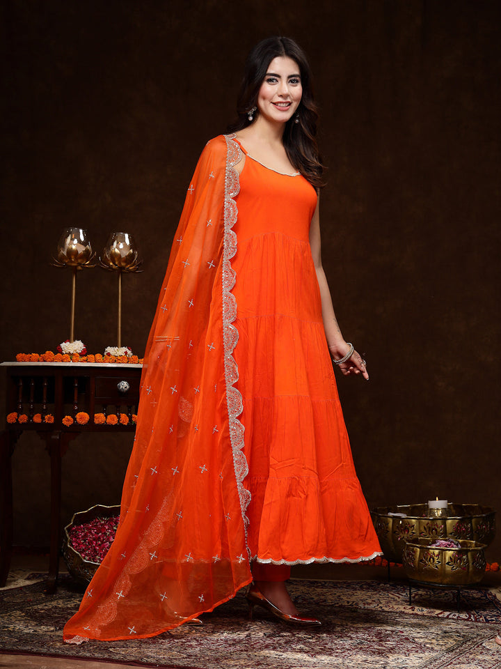 Orange-Rayon-Solid-Tiered-3-Piece-Kurta-Set