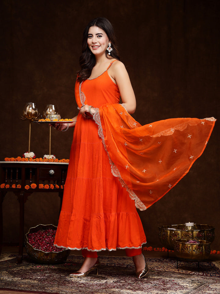 Orange-Rayon-Solid-Tiered-3-Piece-Kurta-Set