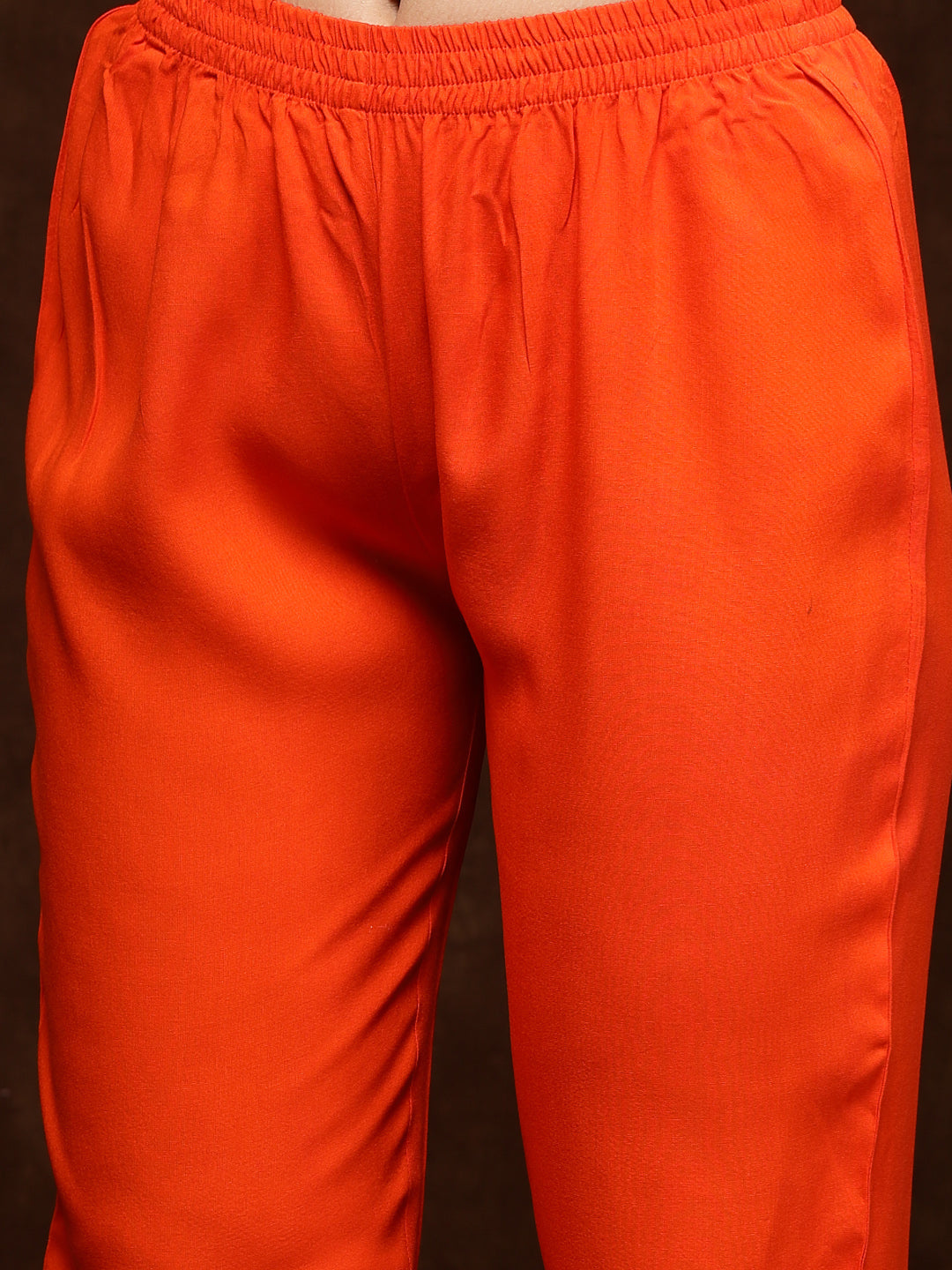 Orange-Rayon-Solid-Tiered-3-Piece-Kurta-Set