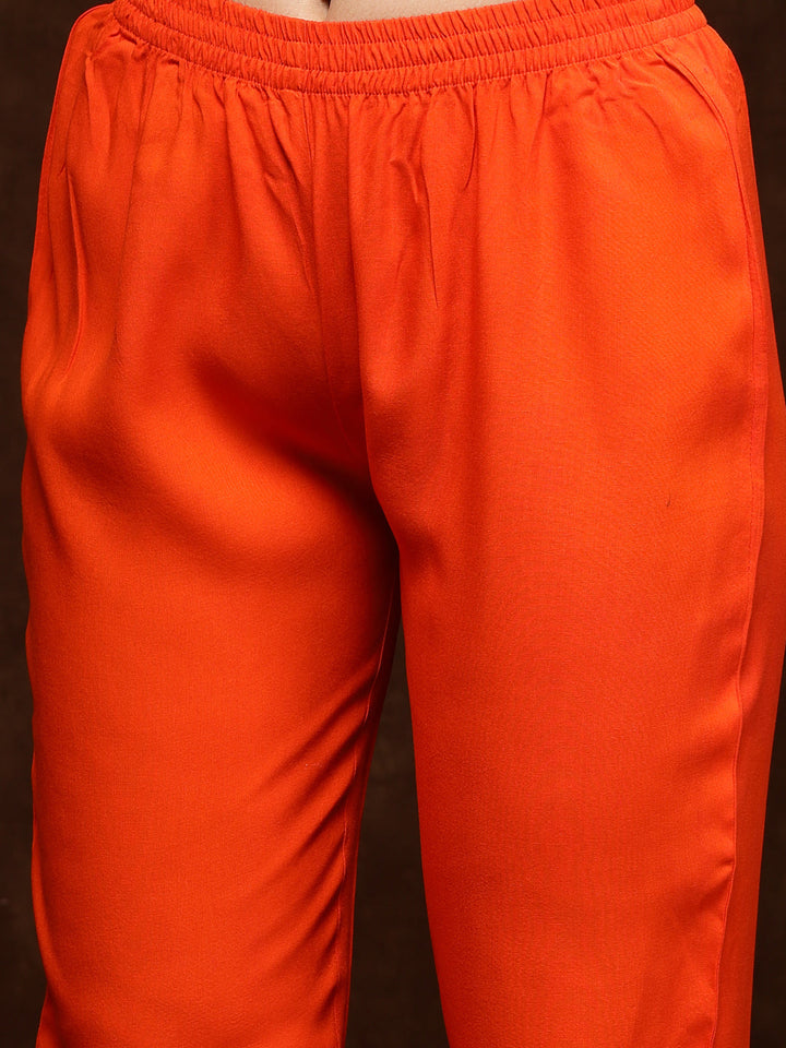 Orange-Rayon-Solid-Tiered-3-Piece-Kurta-Set