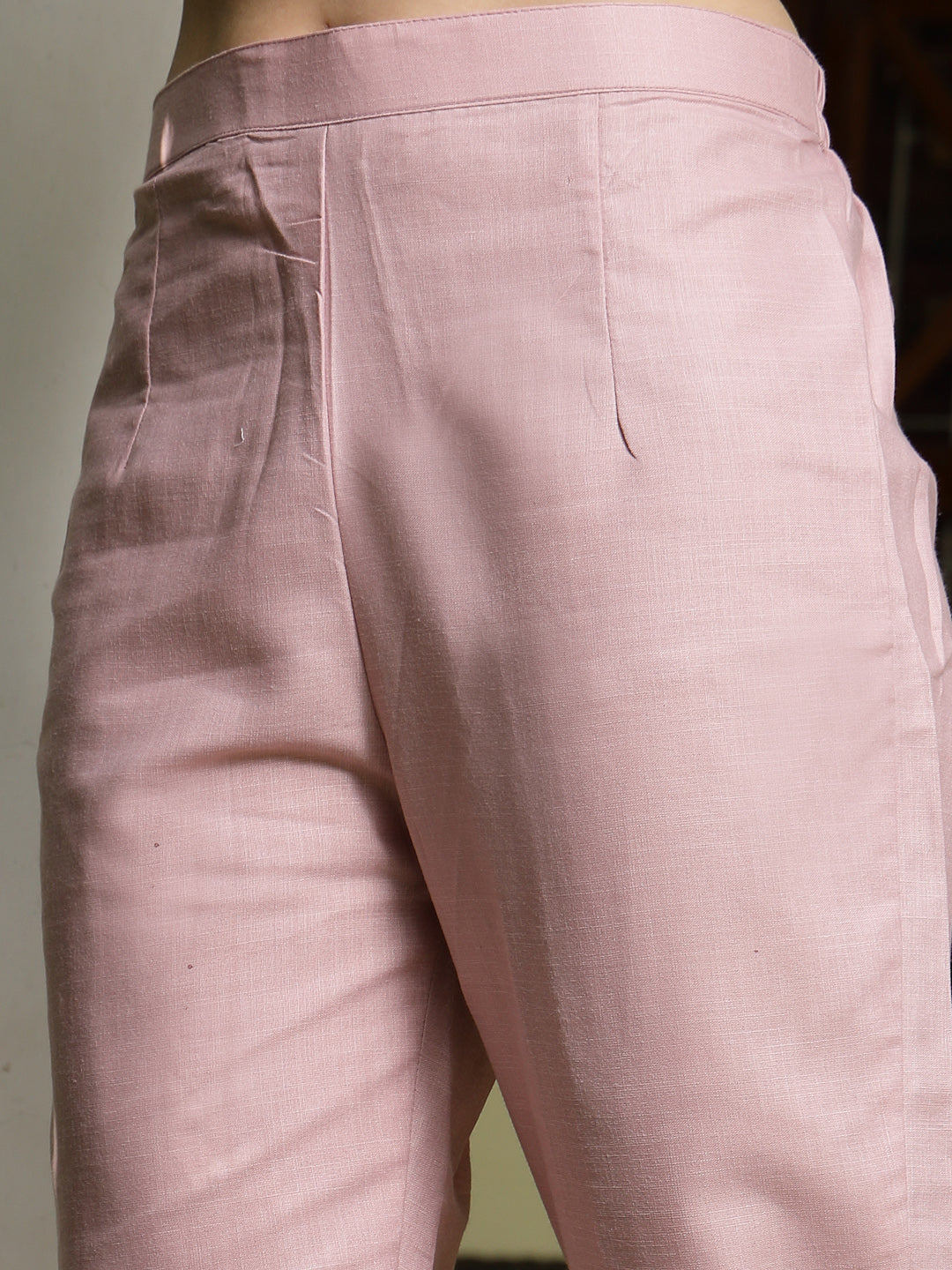 Pink Solid Cotton Straight Kurta Pant Dupatta Set