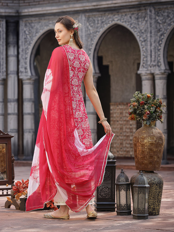 Pink-Cotton-Printed-&-Embroidered-3-Piece-Kurta-Set