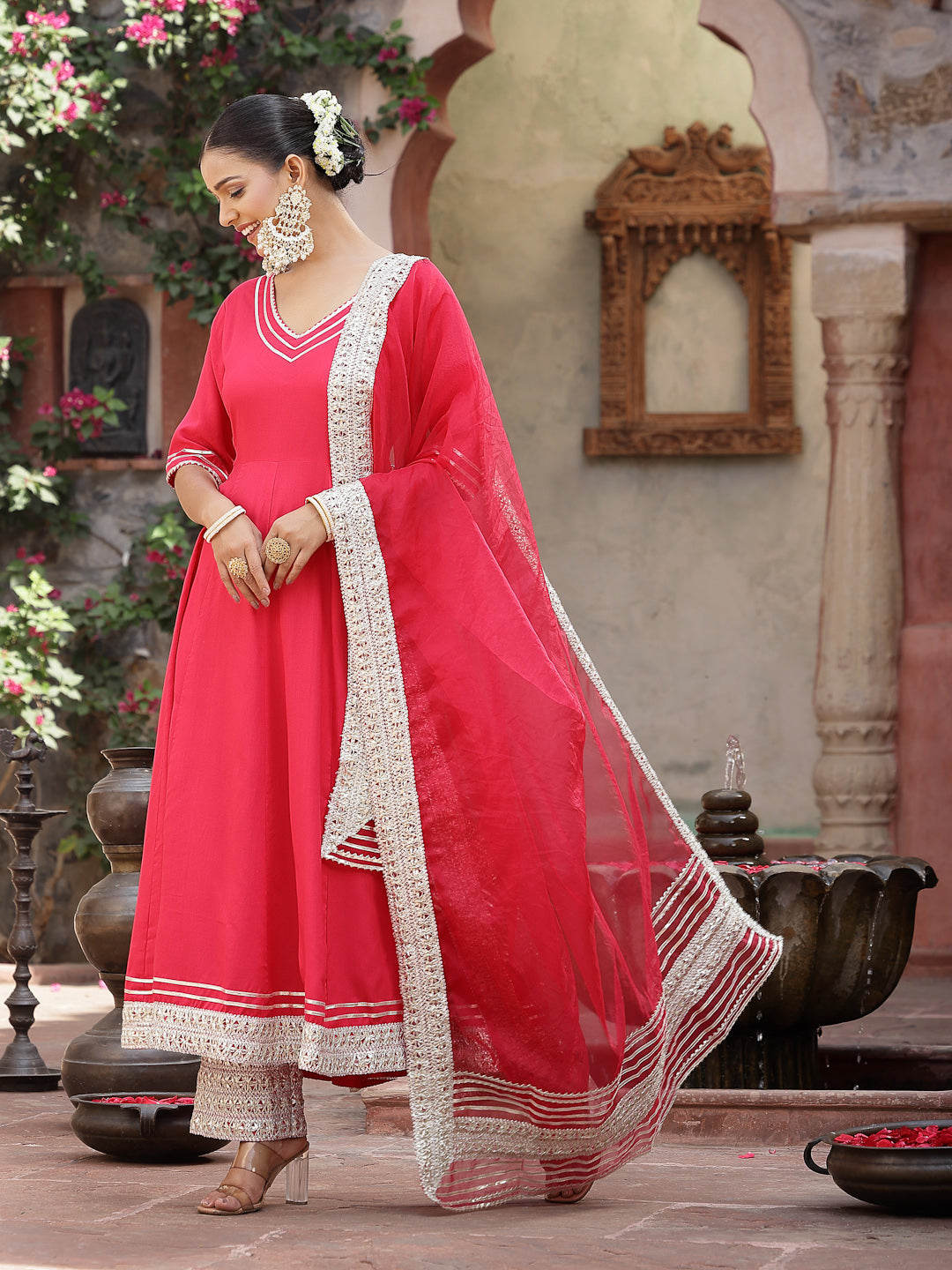 Dark-Pink-Rayon-Solid-3-Piece-Anarkali-Set