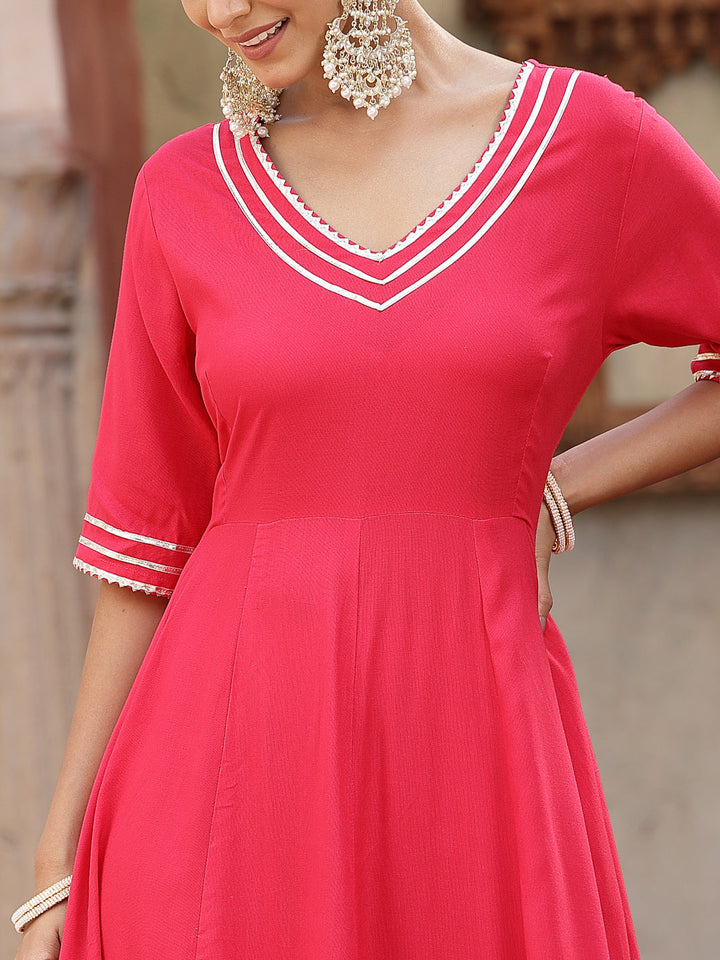 Dark-Pink-Rayon-Solid-3-Piece-Anarkali-Set