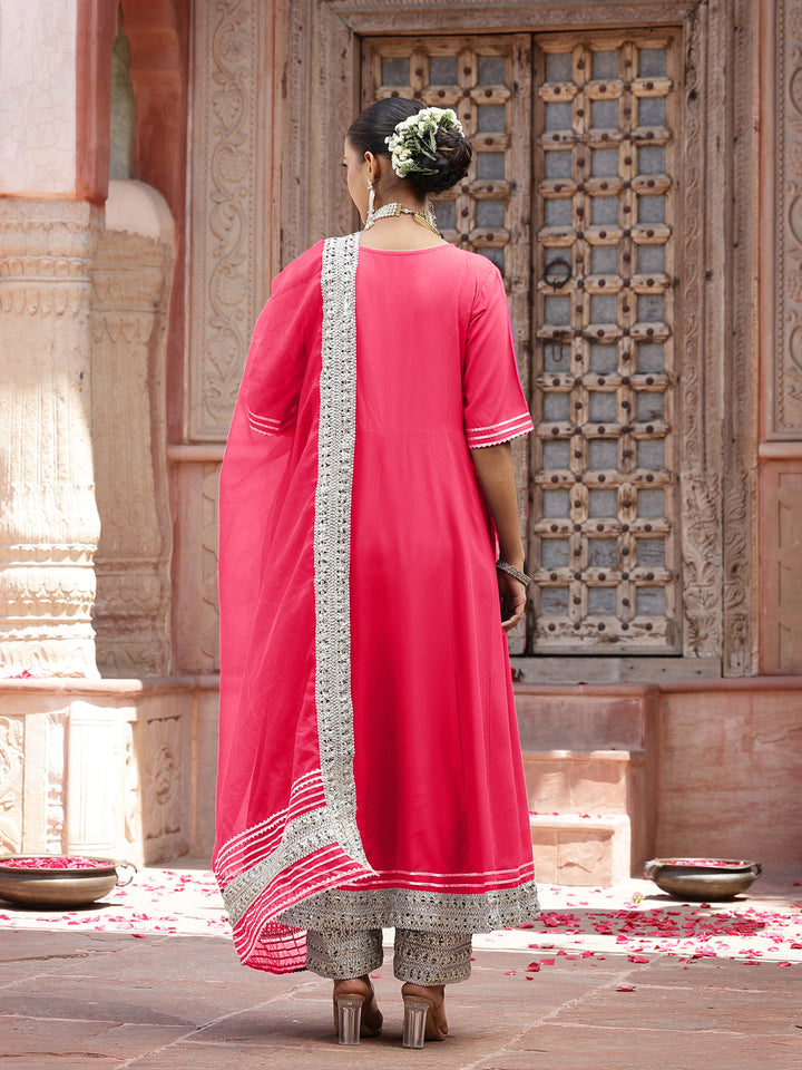 Dark-Pink-Rayon-Solid-3-Piece-Anarkali-Set