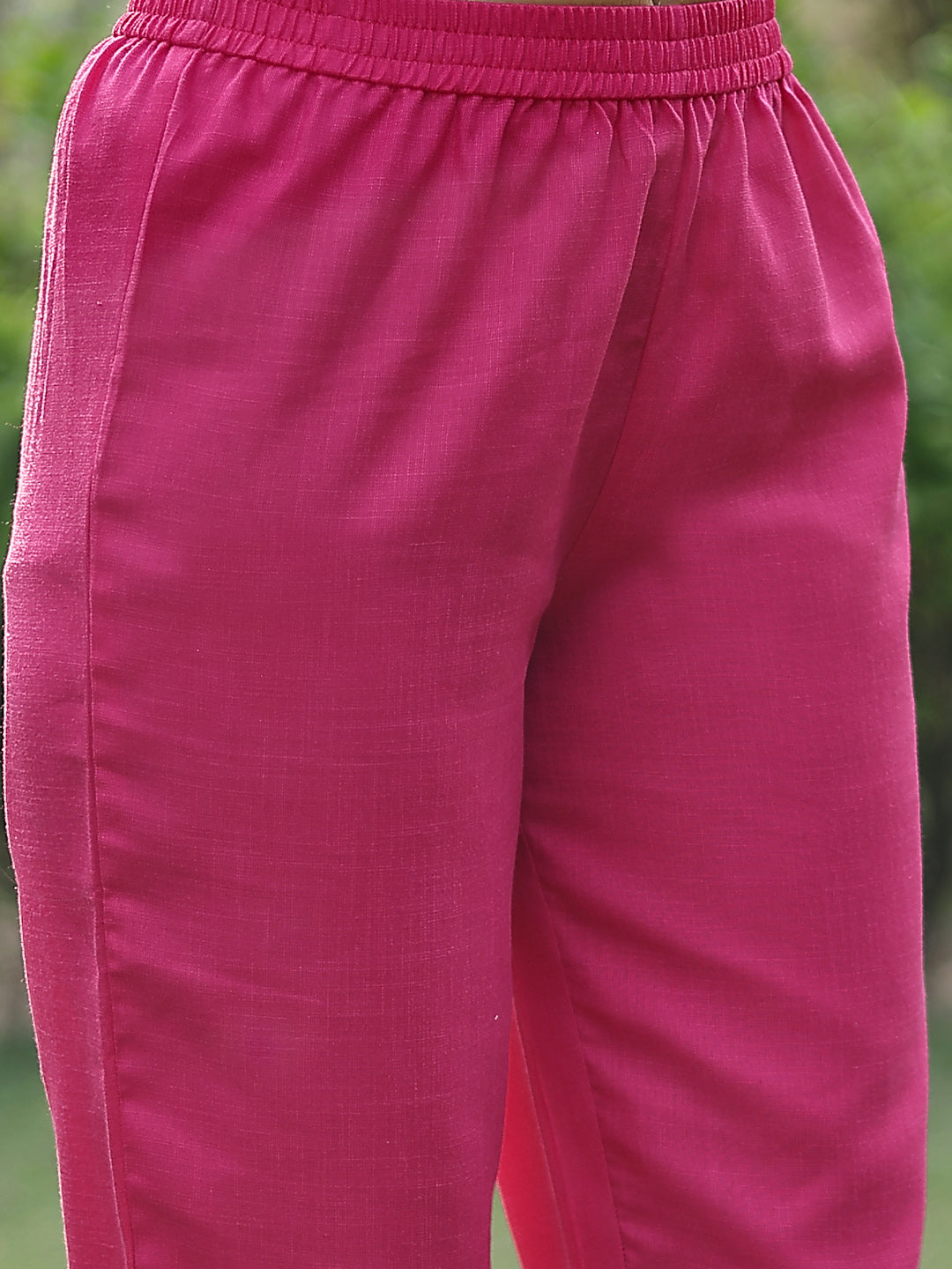 Pink Printed & Solid Cotton Straight Kurta Pant Dupatta Set