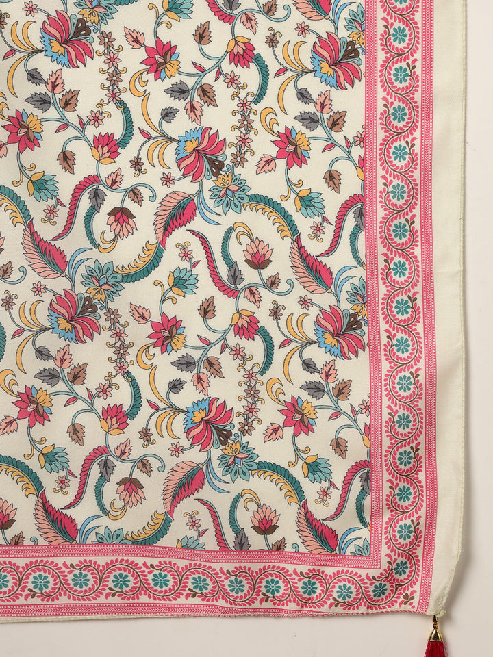 Pink Printed & Solid Cotton Straight Kurta Pant Dupatta Set