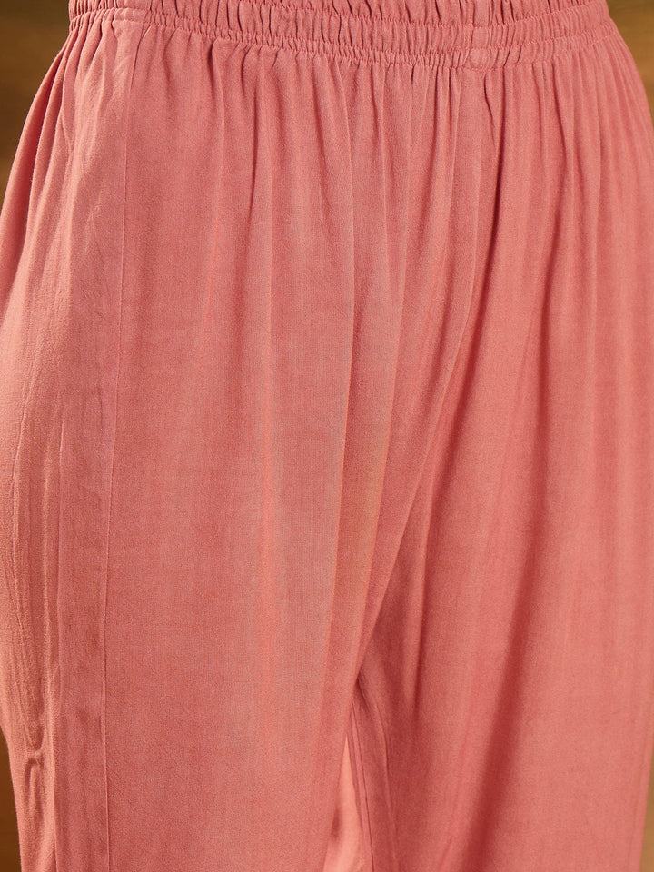 Pink Printed Muslin Straight Pakistani Kurta Pant Dupatta Set