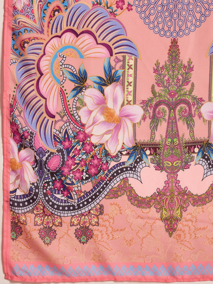 Pink Printed Muslin Straight Pakistani Kurta Pant Dupatta Set