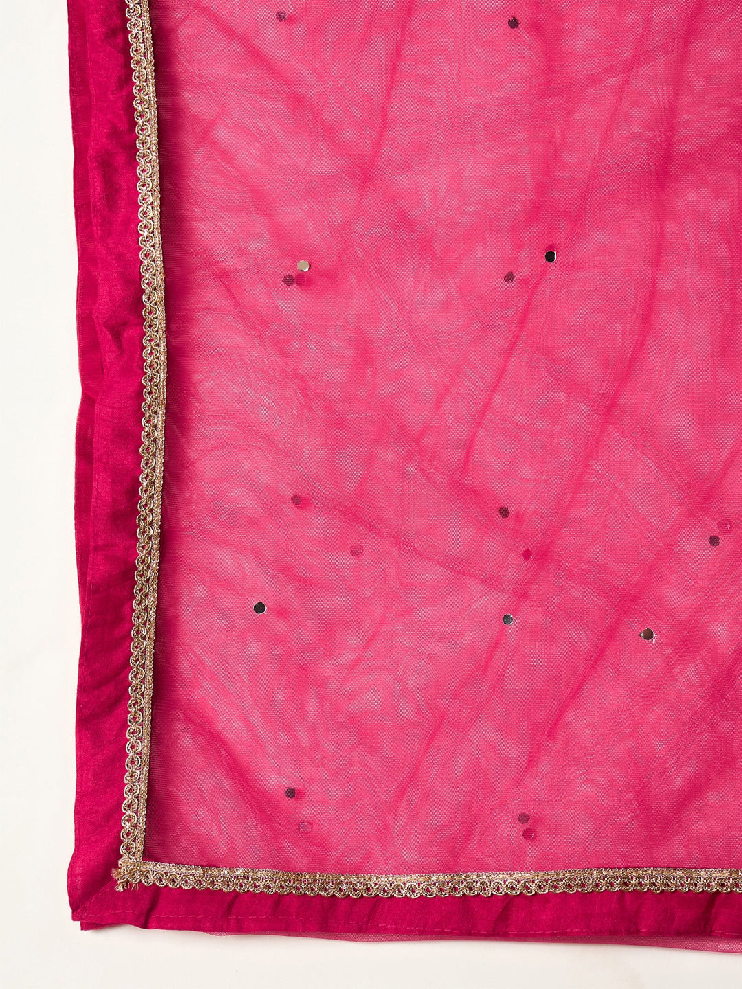 Pink Solid &amp; Embroidered Silk Blend Straight Kurti Palazzo With Dupatta