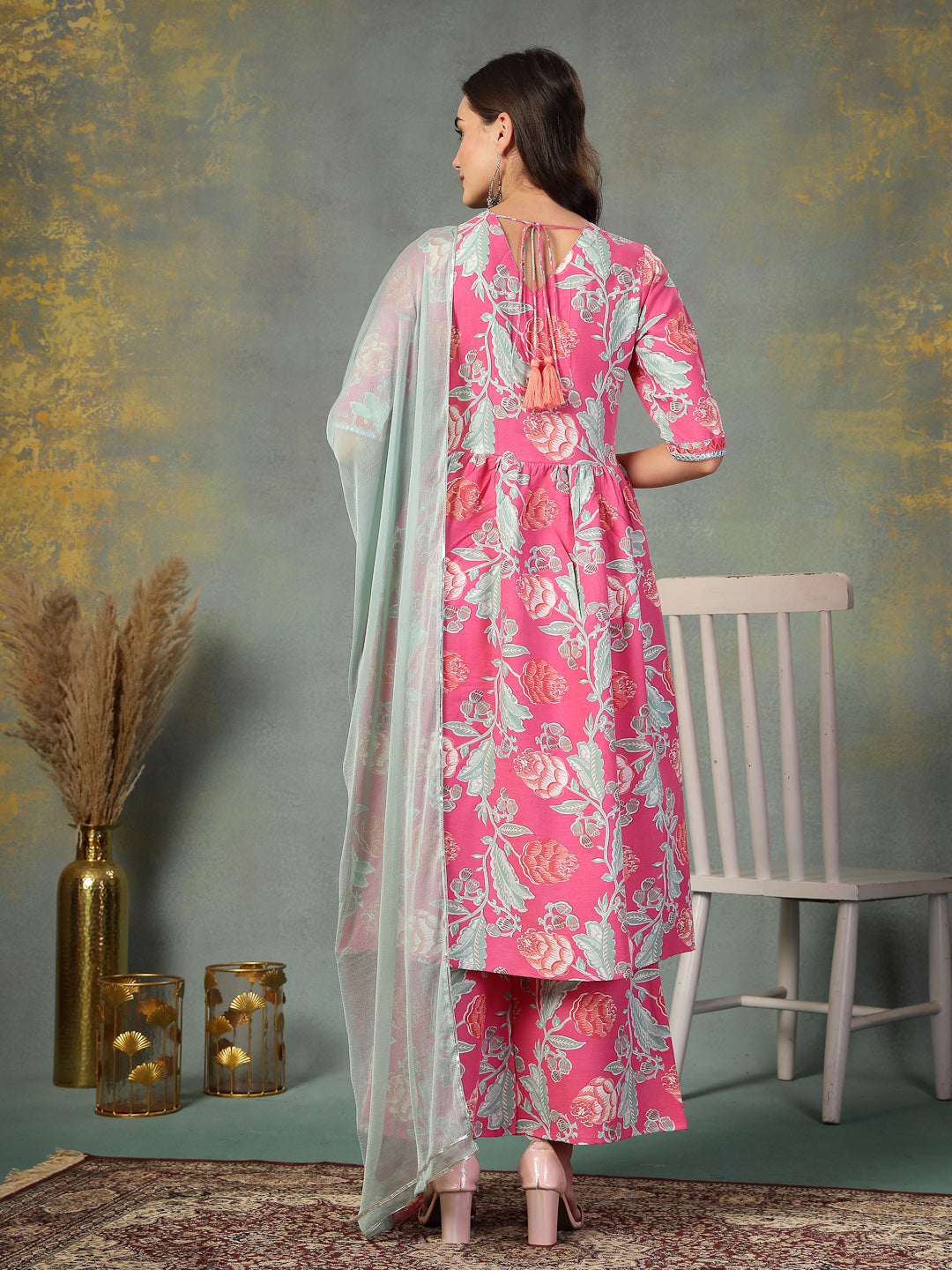 Pink-Rayon-Floral-Printed-Alia-Cut-3-Piece-Kurta-Set