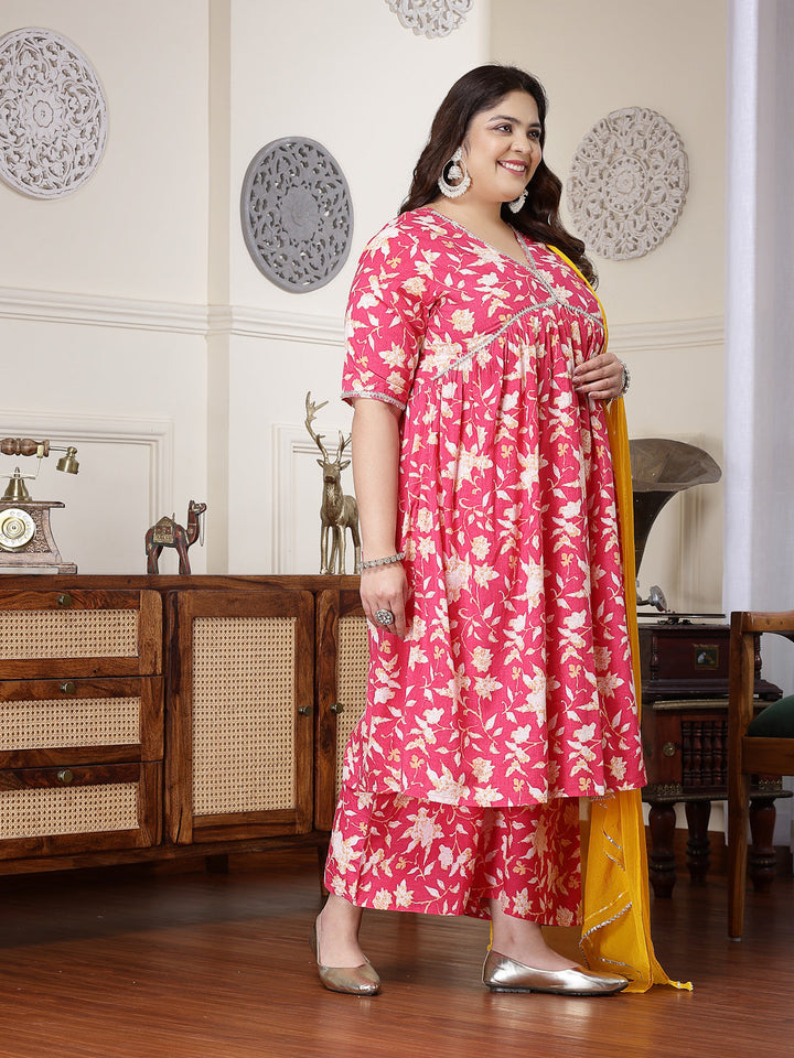 Pink-Cotton-Floral-Printed-3-Piece-Kurta-Set