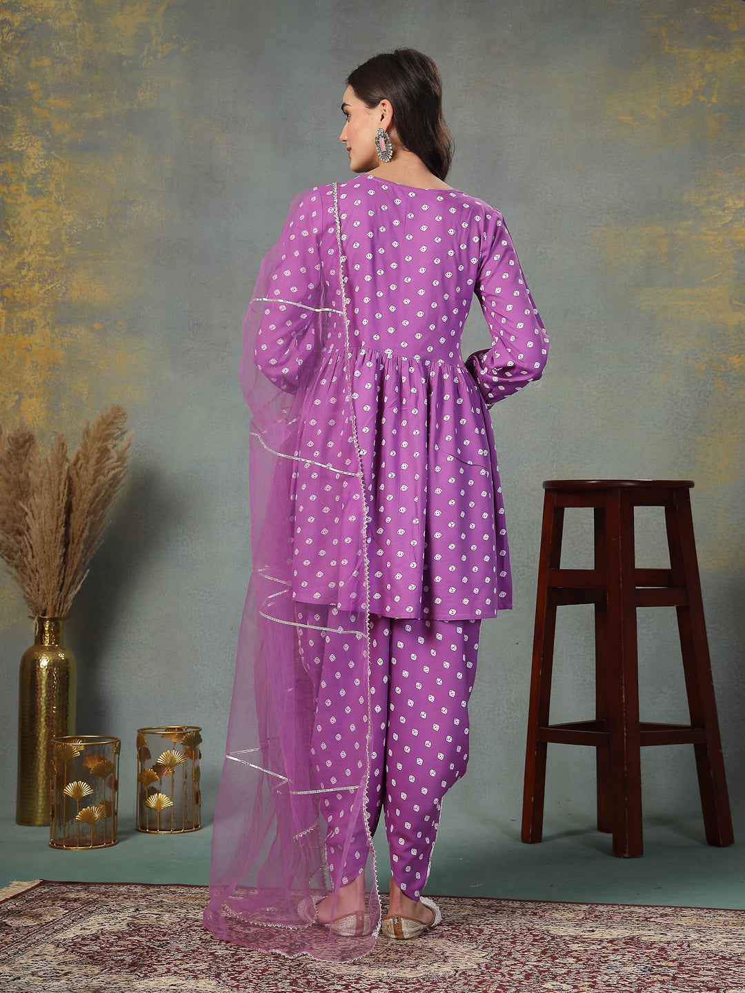 Purple-Rayon-Bandhani-Printed-3-Piece-Kurta-Set