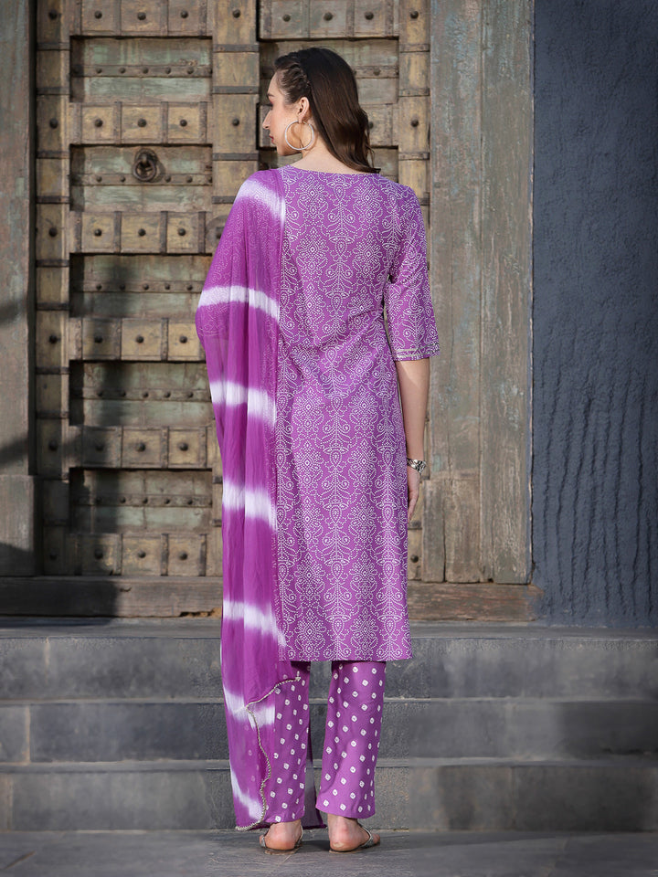 Purple-Rayon-Bandhej-Printed-3-Piece-Kurta-Set