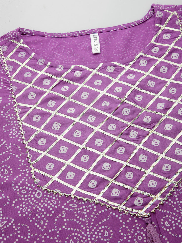 Purple-Rayon-Bandhej-Printed-3-Piece-Kurta-Set