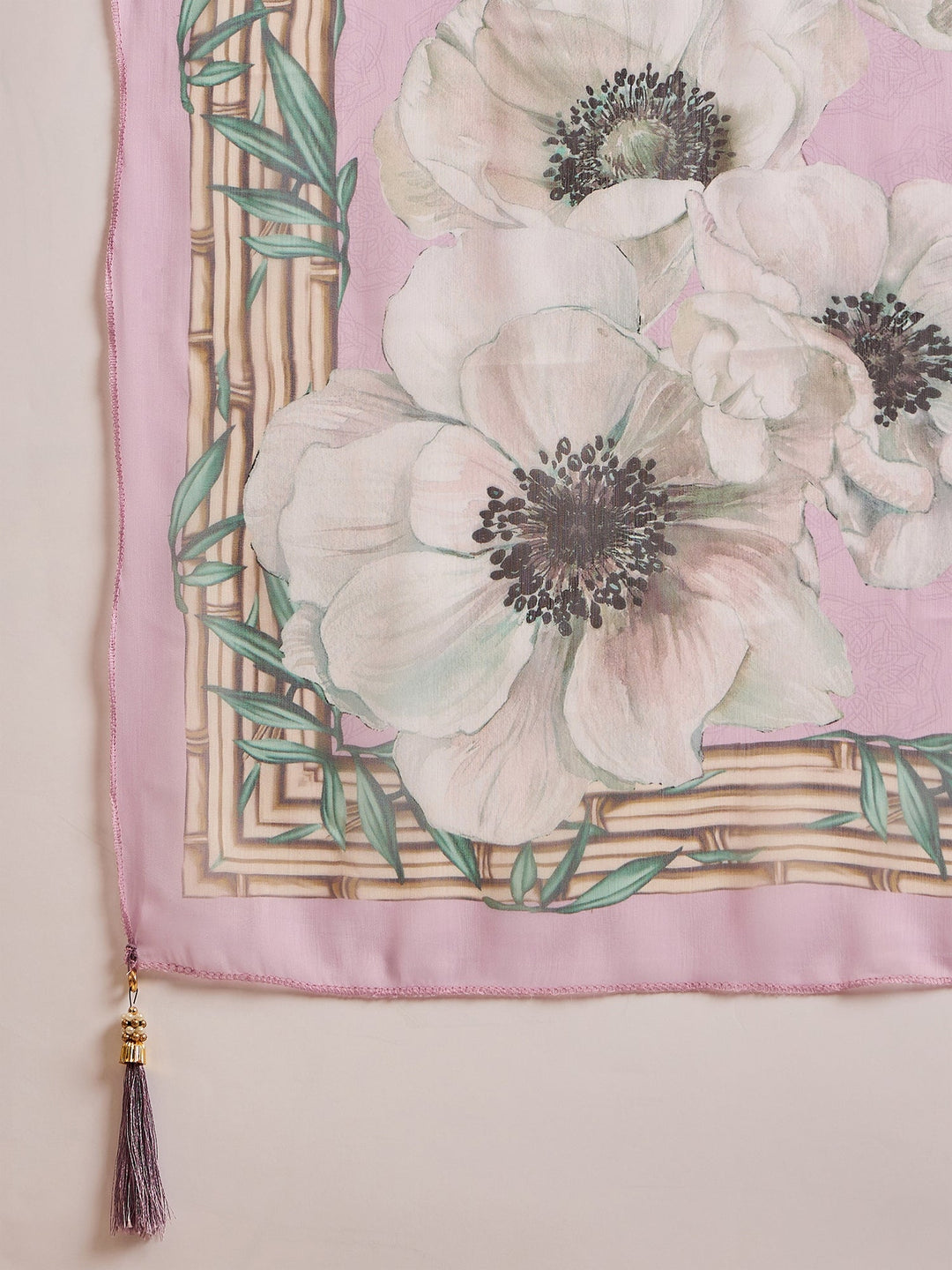 Purple Solid & Embroidered Chinon Silk Straight Kurta Pant Dupatta Set