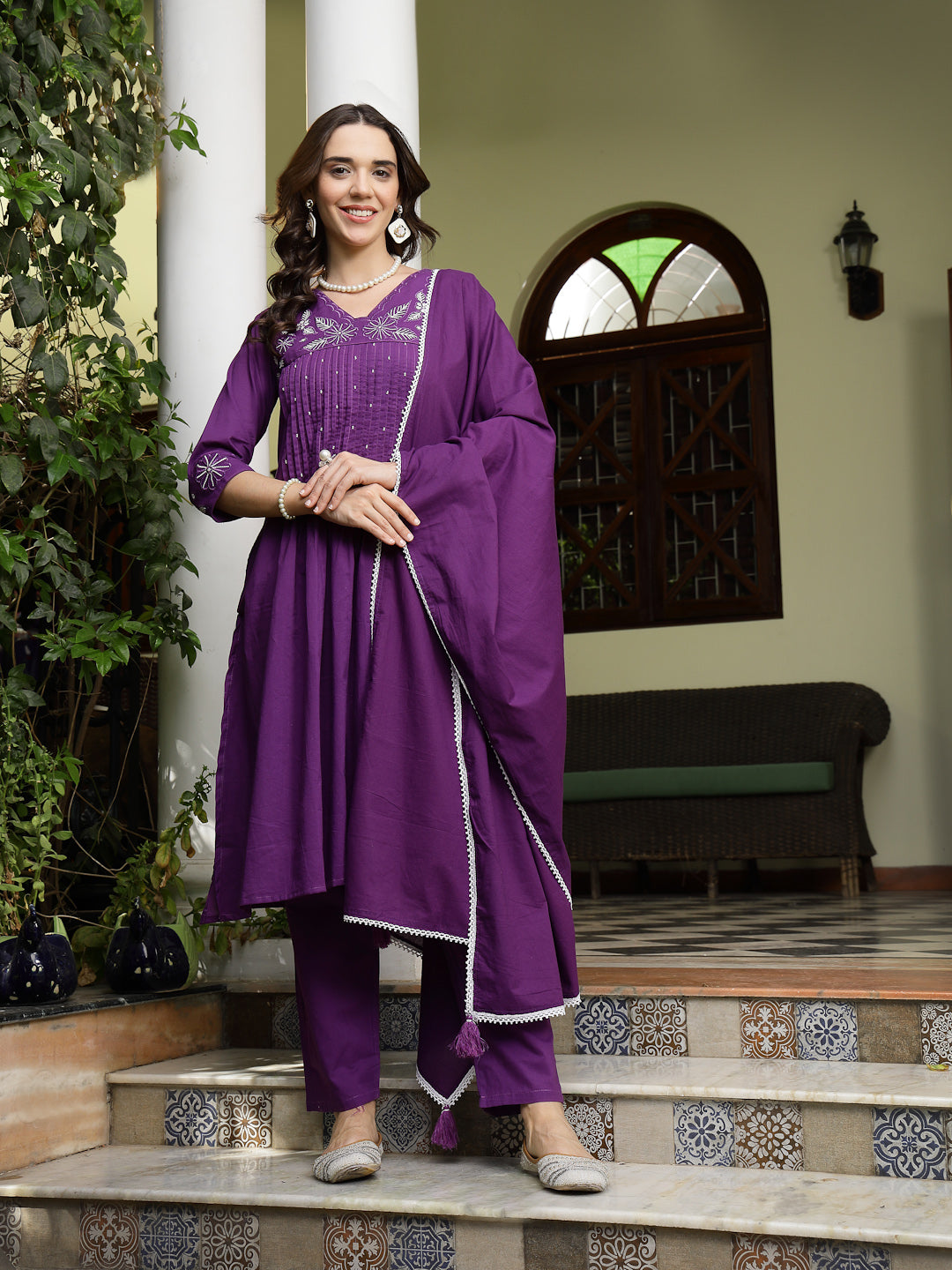 Purple-Cotton-Embroidered-A-Line-2-Piece-Kurta-Set