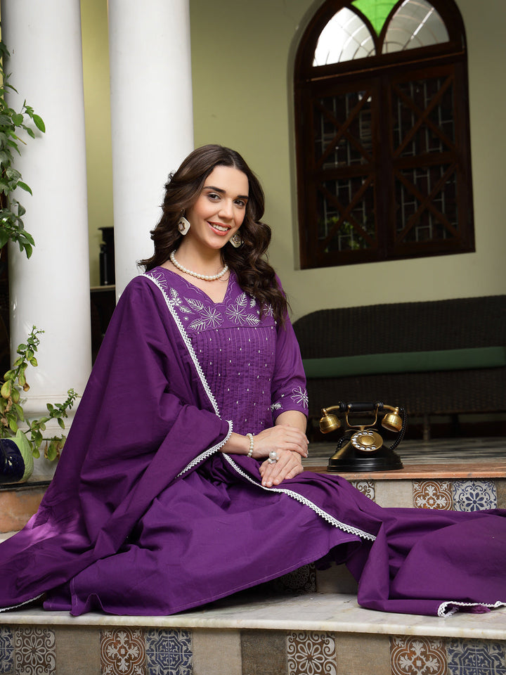 Purple-Cotton-Embroidered-A-Line-2-Piece-Kurta-Set